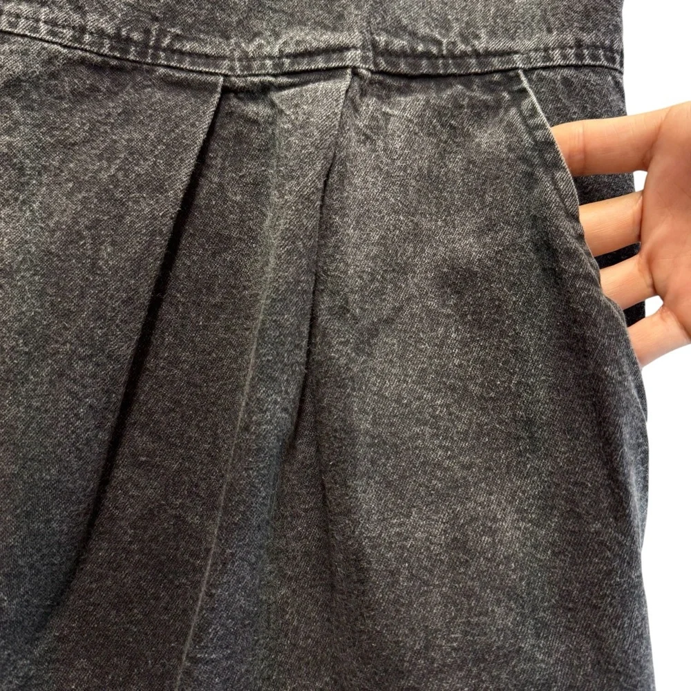 Vintage Blue 80's Acid Wash 100% Cotton Button Down Romper Shorts Pockets S #261